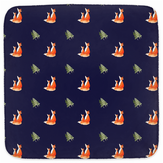 Fox and Trees Pattern Hooded Baby Towel (Dark Blue)