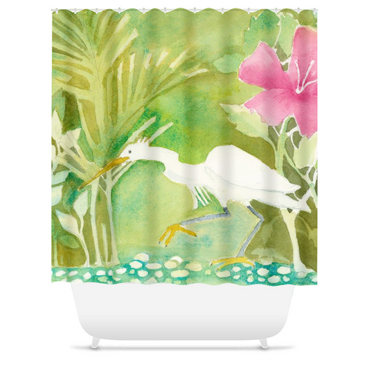 Snowy Egret Hunting Shower Curtain