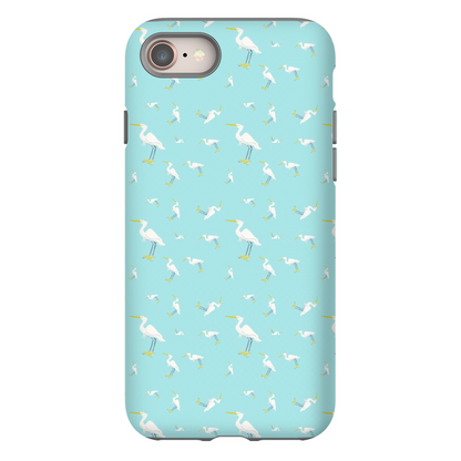 Snowy Egret  Pattern  iPhone Case (Blue)