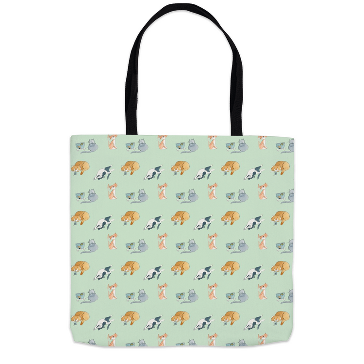 Cats Pattern Tote Bag (Green)