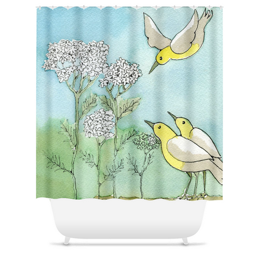 Yellow Birds and Yarrow Shower Curtain