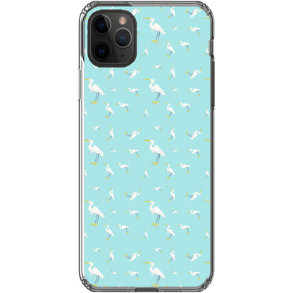 Snowy Egret  Pattern  iPhone Case (Blue)