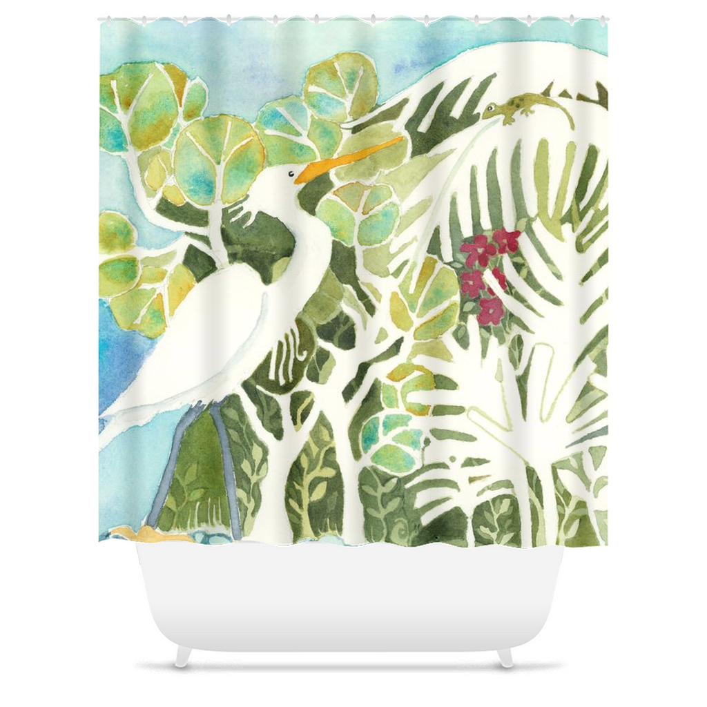 Snowy Egret and Gecko Shower Curtain