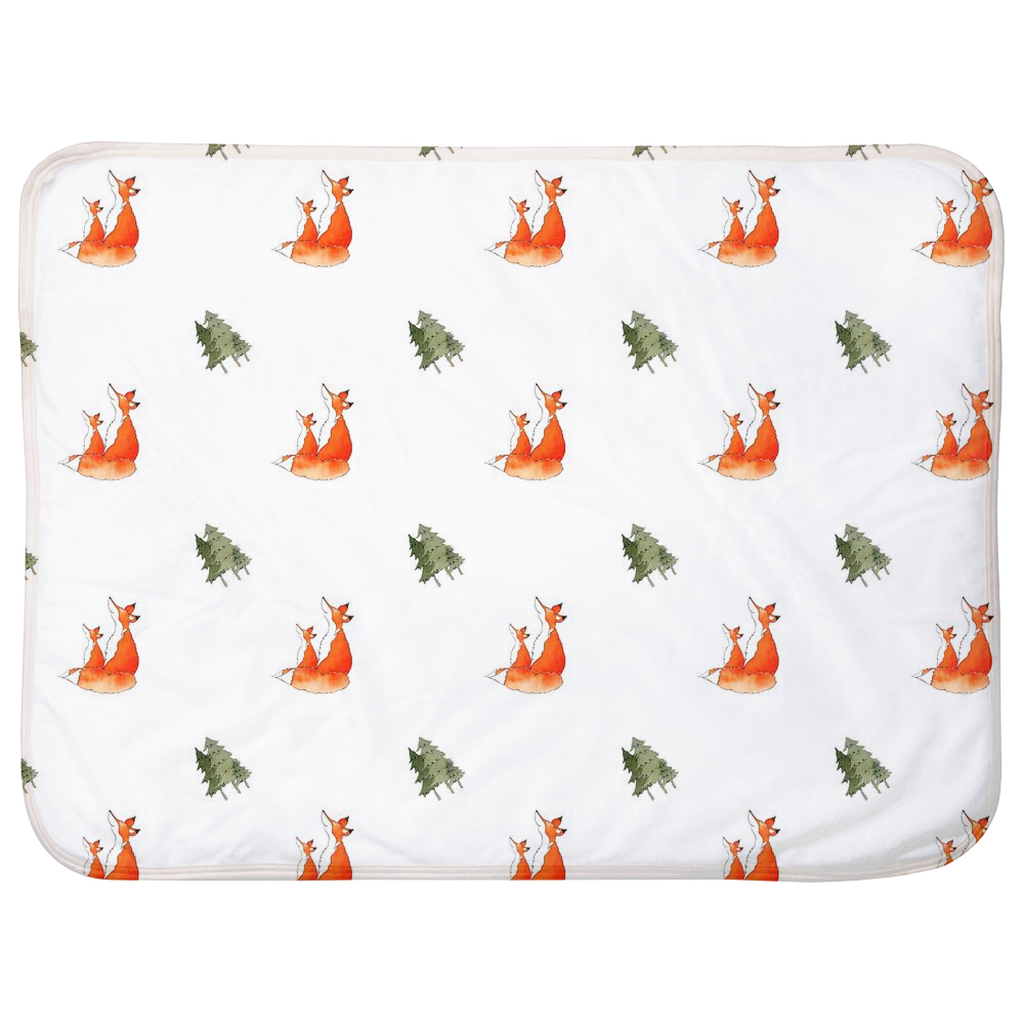 Fox and Trees Pattern Baby Sherpa Blanket (White)
