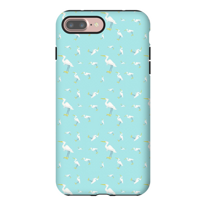 Snowy Egret  Pattern  iPhone Case (Blue)