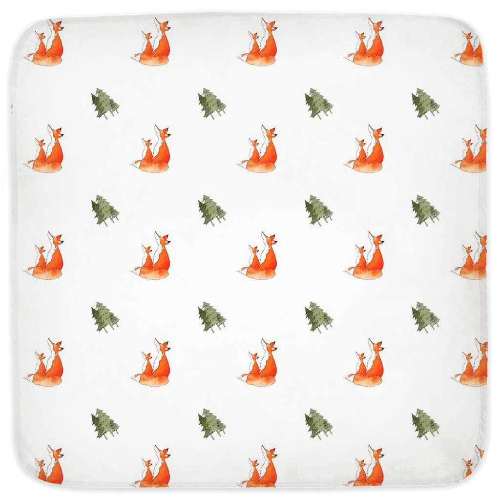 Fox n Trees Pattern Hooded Baby Towel (white)