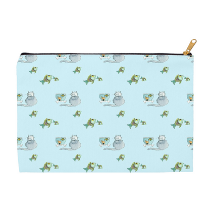 Cat and Fish Pattern Accessory Pouch (Blue)