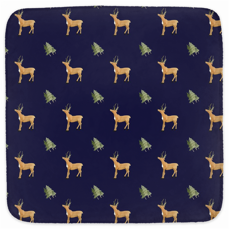 Deer and Trees Pattern Hooded Baby Towel (Dark Blue)