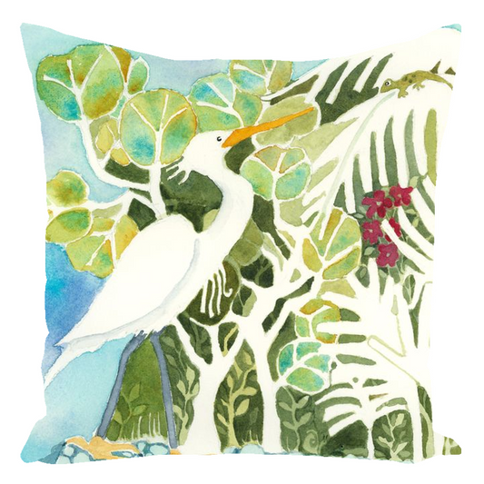 Snowy Egret and Gecko Throw Pillow