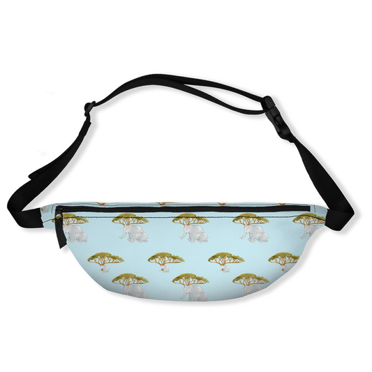 Elephant and Tree Pattern Fanny Pack (Blue)