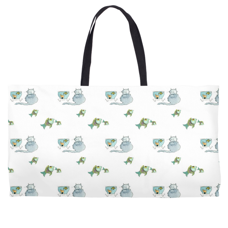 Cats and Fish Weekender Tote (White)