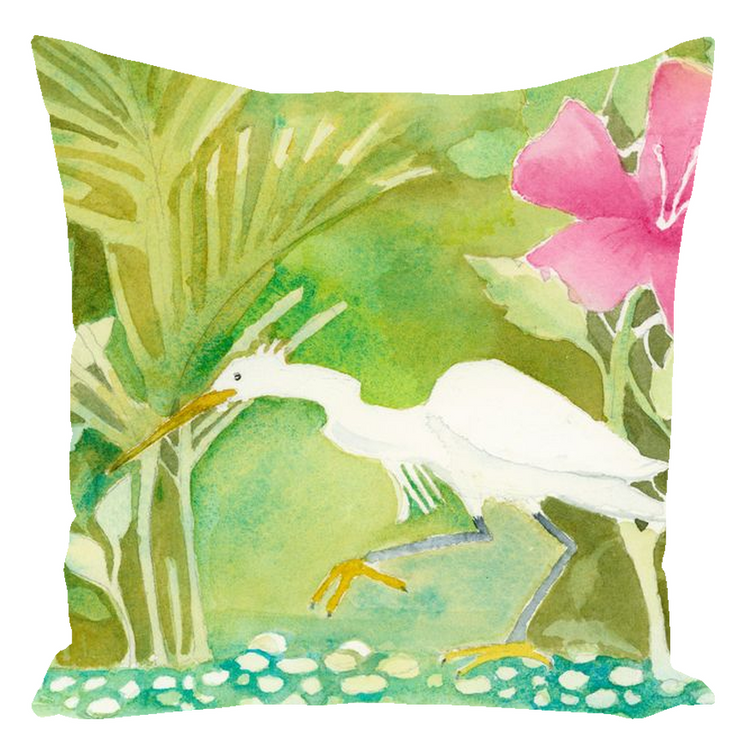 Snowy Egret Hunting Throw Pillow