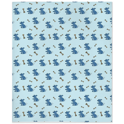 Simple Dog and Bone Pattern Minky Blanket (Blue)