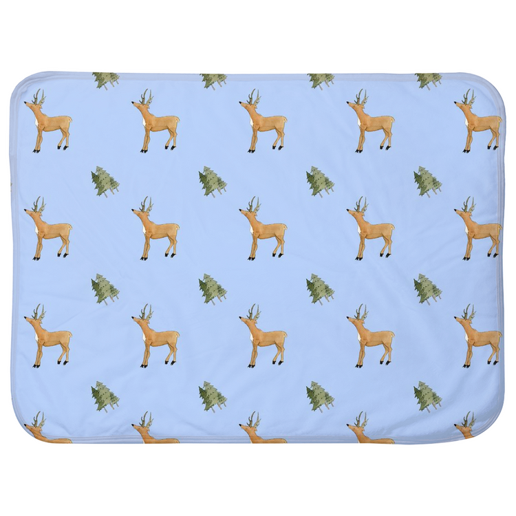 Deer and Trees Pattern Baby Sherpa Blanket (Blue)