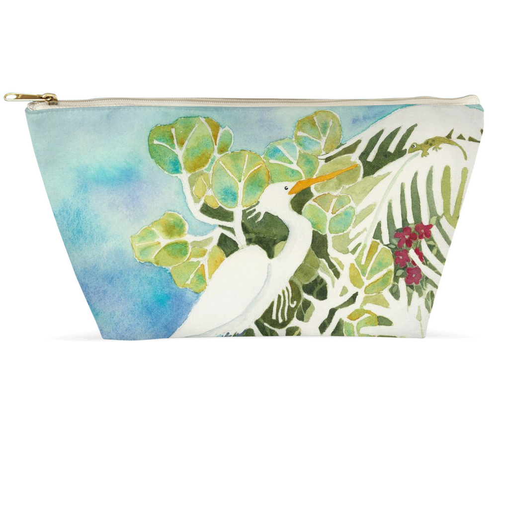 Snowy Egret and Gecko Accessory Pouch