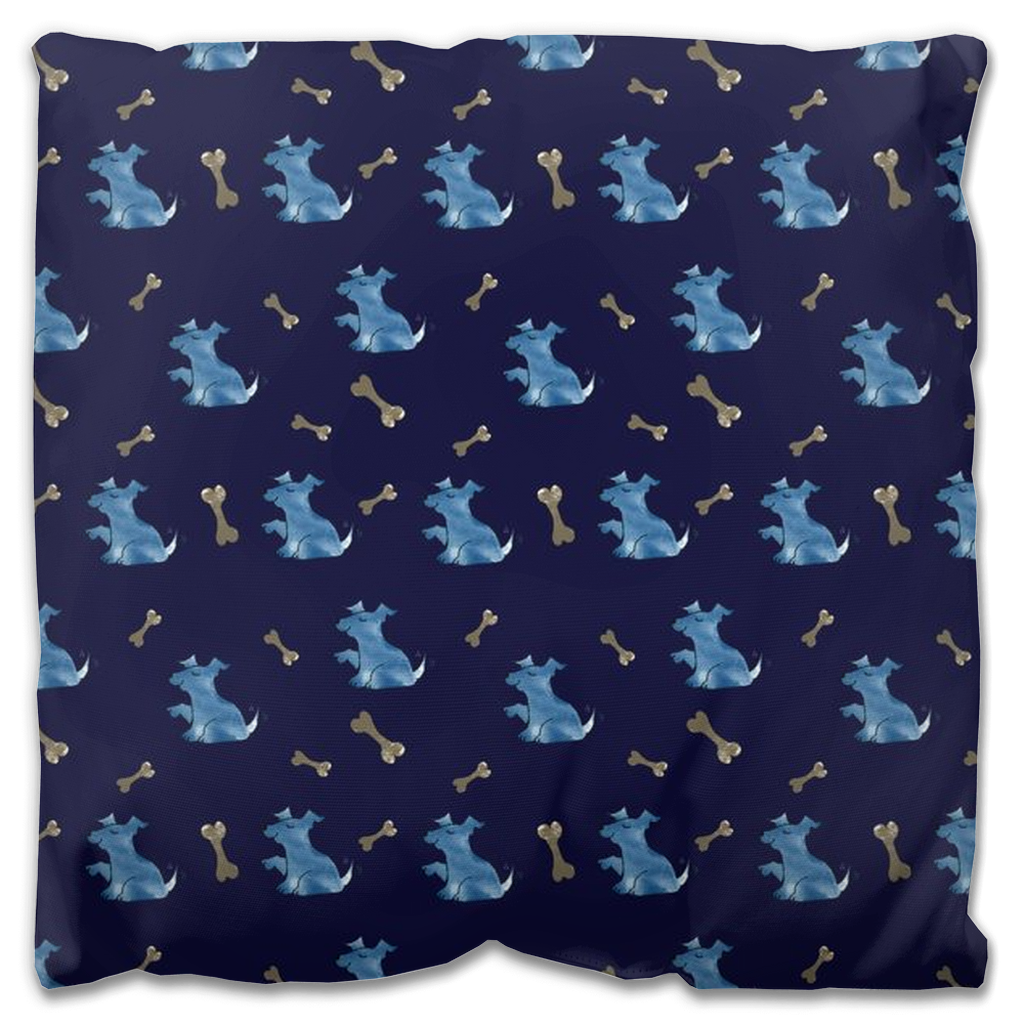 Simple Dog and Bone Pattern Outdoor Pillow (Dark Blue)