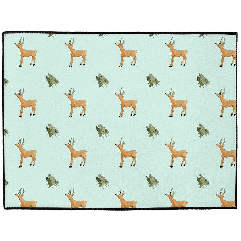 Deer and Trees Pattern Floor Mat (Green)