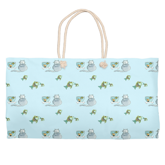 Cats and Fish Weekender Tote (Blue)