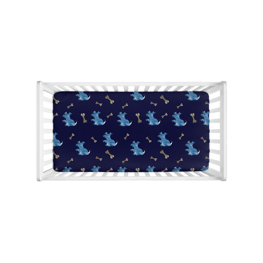 Simple Dog and Bone Pattern Crib Sheet (Dark Blue)