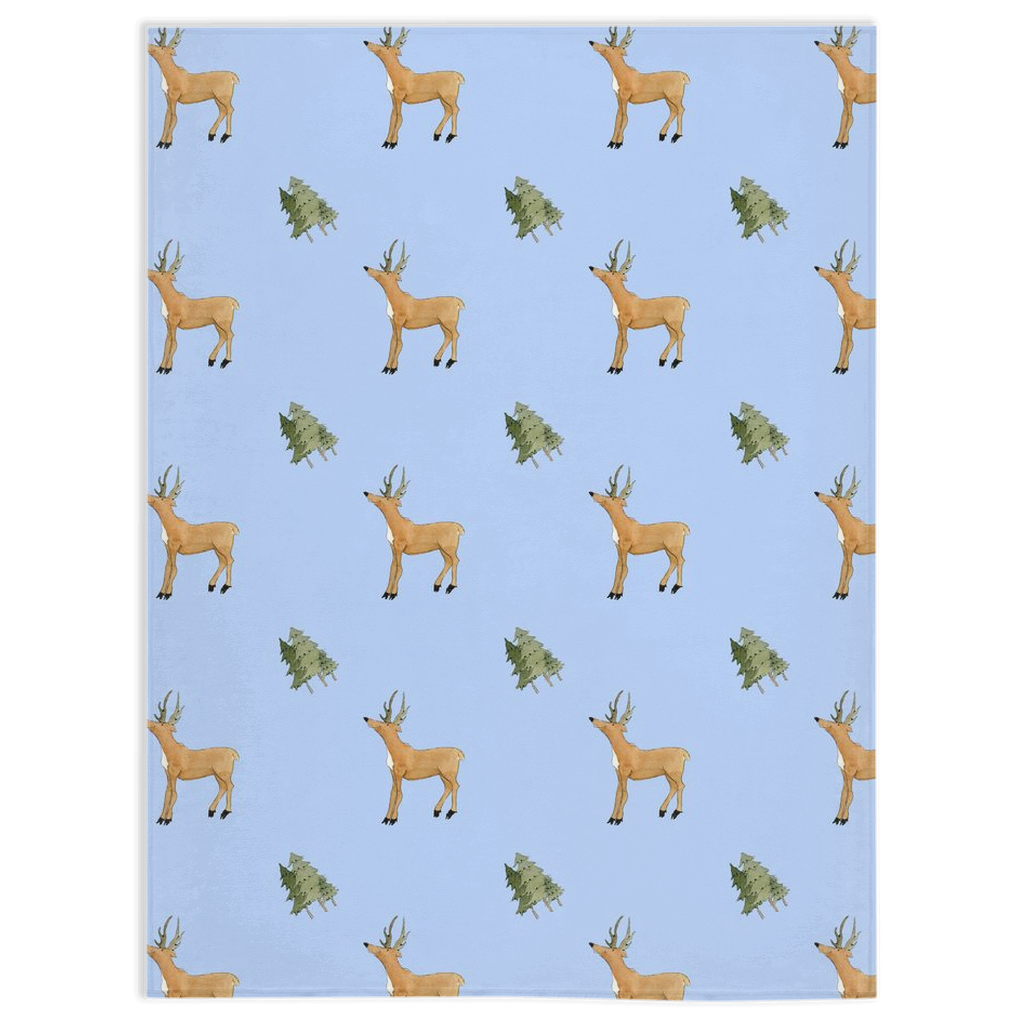 Deer and Trees  Pattern Minky Blanket (Blue)