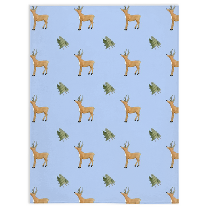 Deer and Trees  Pattern Minky Blanket (Blue)