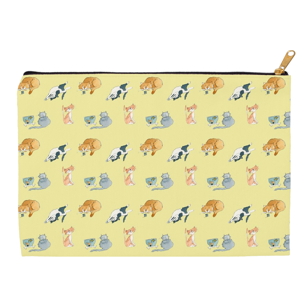 Cats Pattern Accessory Pouch (Yellow)