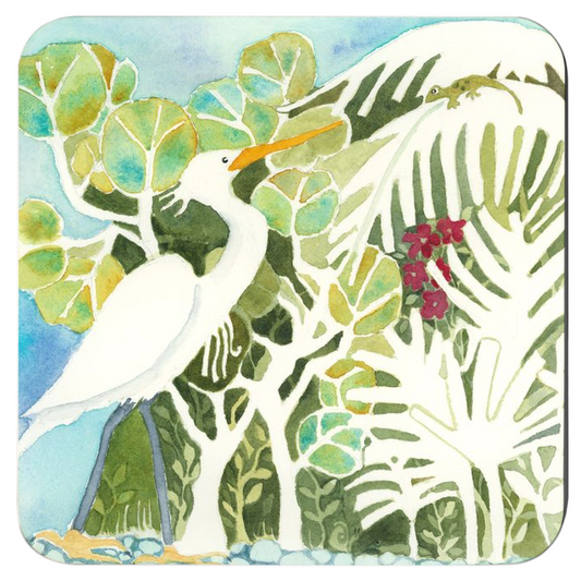 Snowy Egret and Gecko Coasters