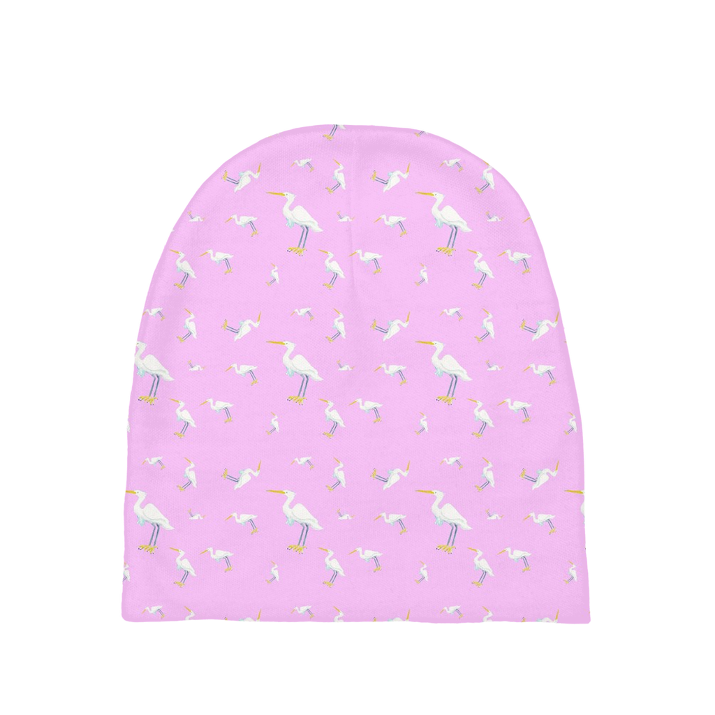 Snowy Egret Pattern Baby Beanie (Pink)