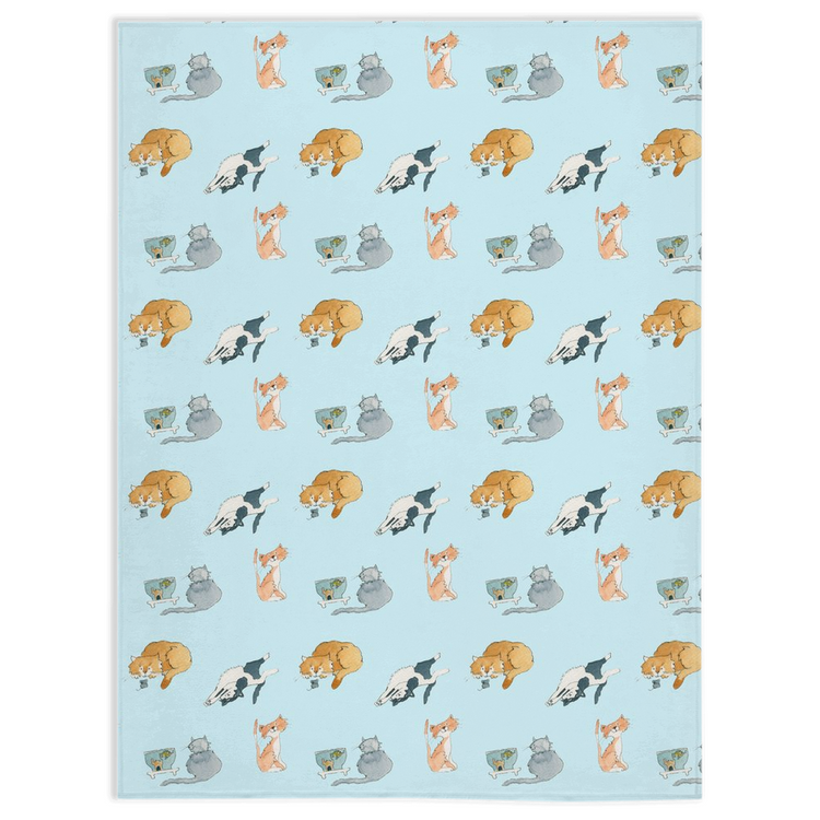 Cats Pattern Minky Blanket (Blue)