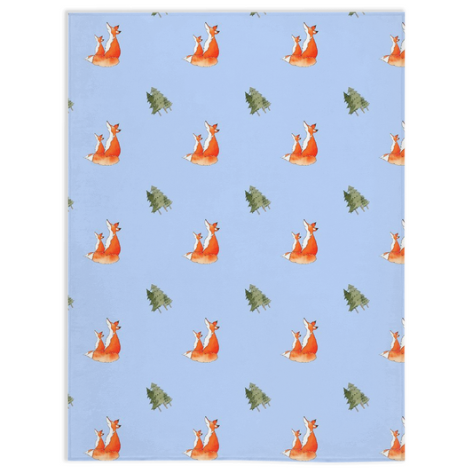 Fox and Trees  Pattern Minky Blanket (blue)