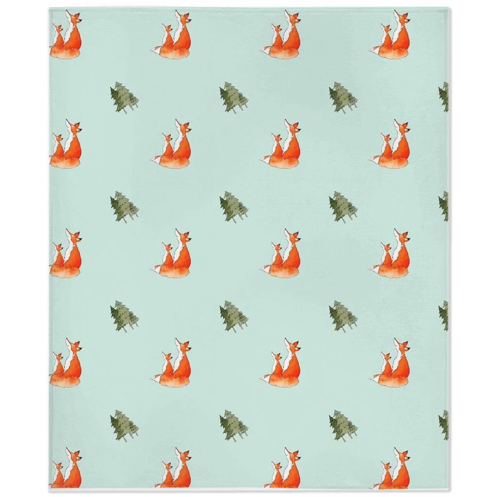 Fox and Trees  Pattern Minky Blanket (green)