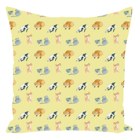 Cats PatternThrow Pillow (yellow)