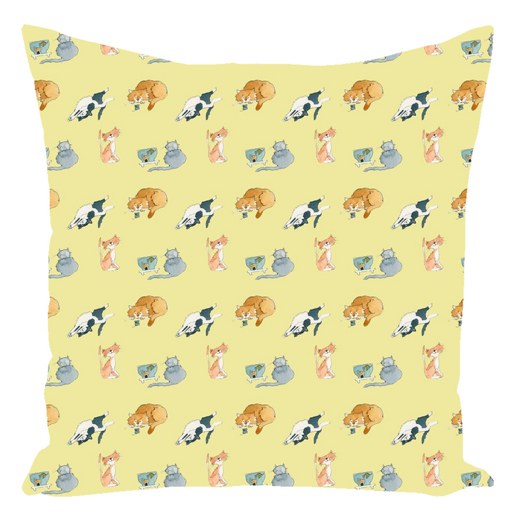 Cats PatternThrow Pillow (yellow)