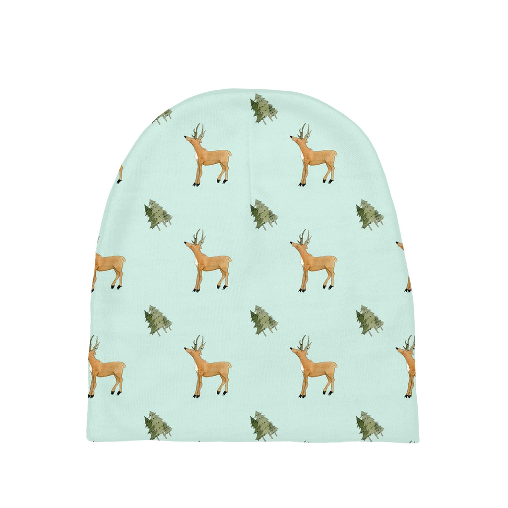 Deer and Trees Pattern Baby Beanie (Green)
