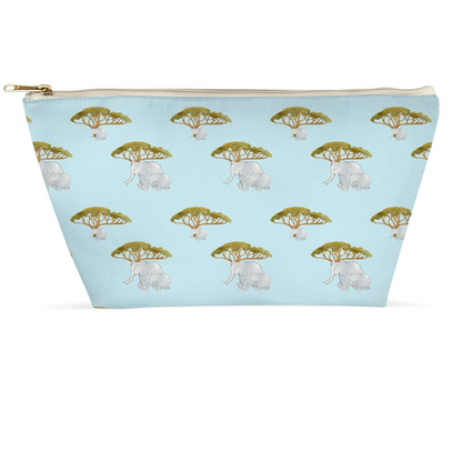 Elephants and Trees Pattern Accessory Pouch (Blue)