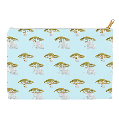 Elephants and Trees Pattern Accessory Pouch (Blue)