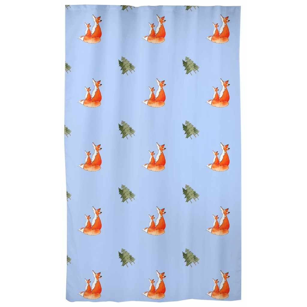 Fox and Trees Pattern Curtains (Blue)