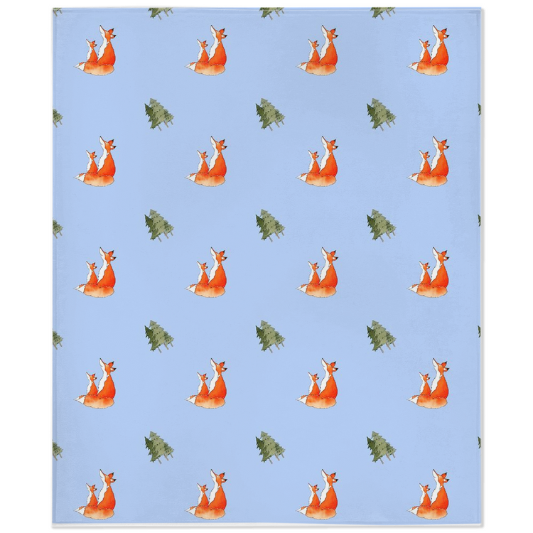 Fox and Trees  Pattern Minky Blanket (blue)