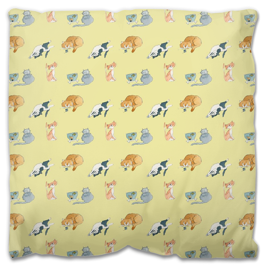 Cats Pattern Outdoor Pillow (Yellow)