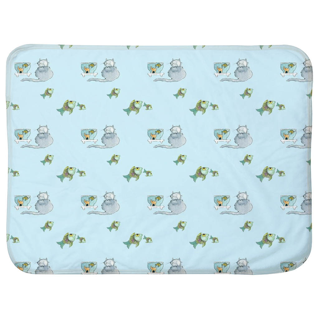 Cats  and Fish Pattern Baby Sherpa Blanket (Blue)
