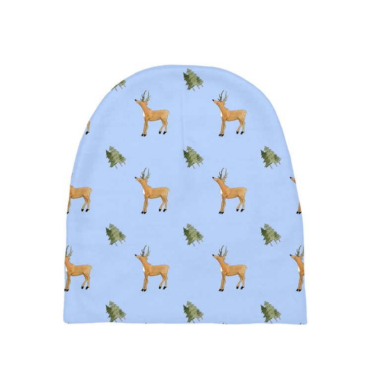 Deer and Trees Pattern Baby Beanie (Blue)