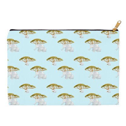 Elephants and Trees Pattern Accessory Pouch (Blue)