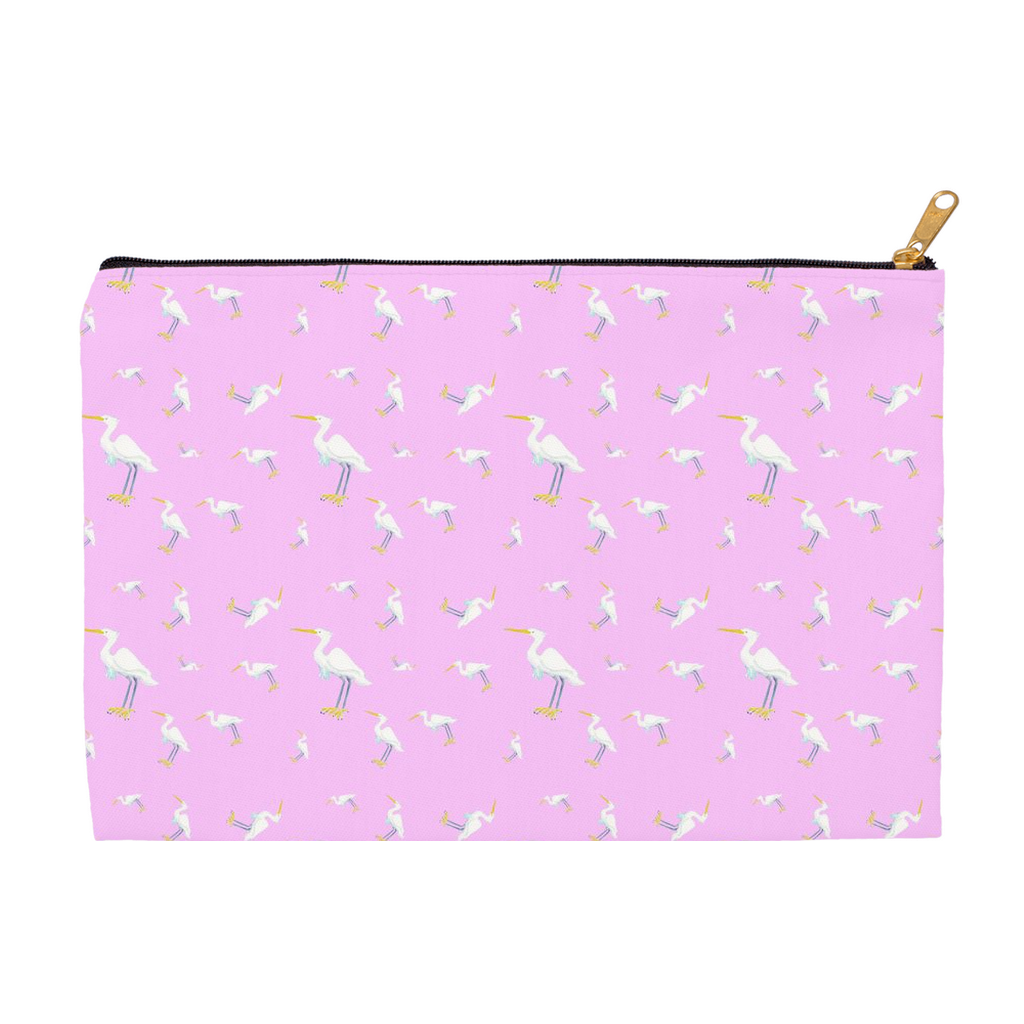 Snowy Egret Pattern Accessory Pouch (pink)