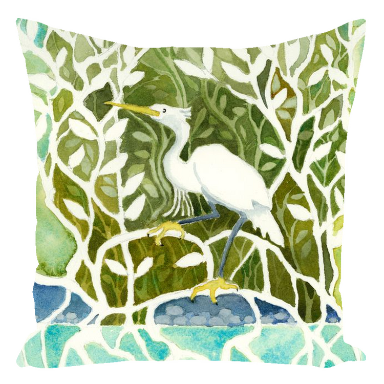 Snowy Egret Mangrove Throw Pillow