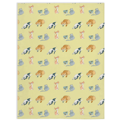 Cats Pattern Minky Blanket (Yellow)