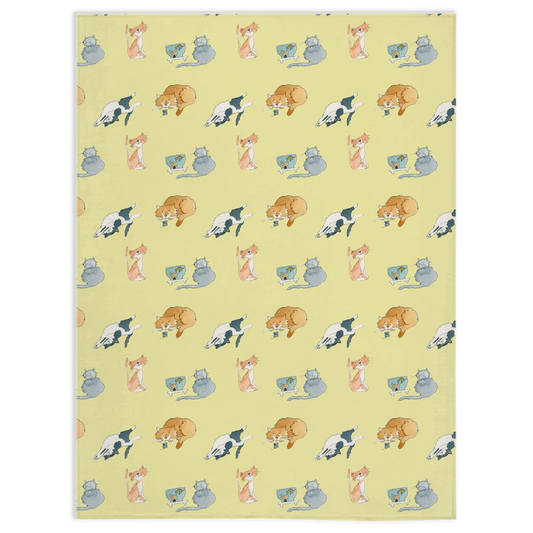 Cats Pattern Minky Blanket (Yellow)