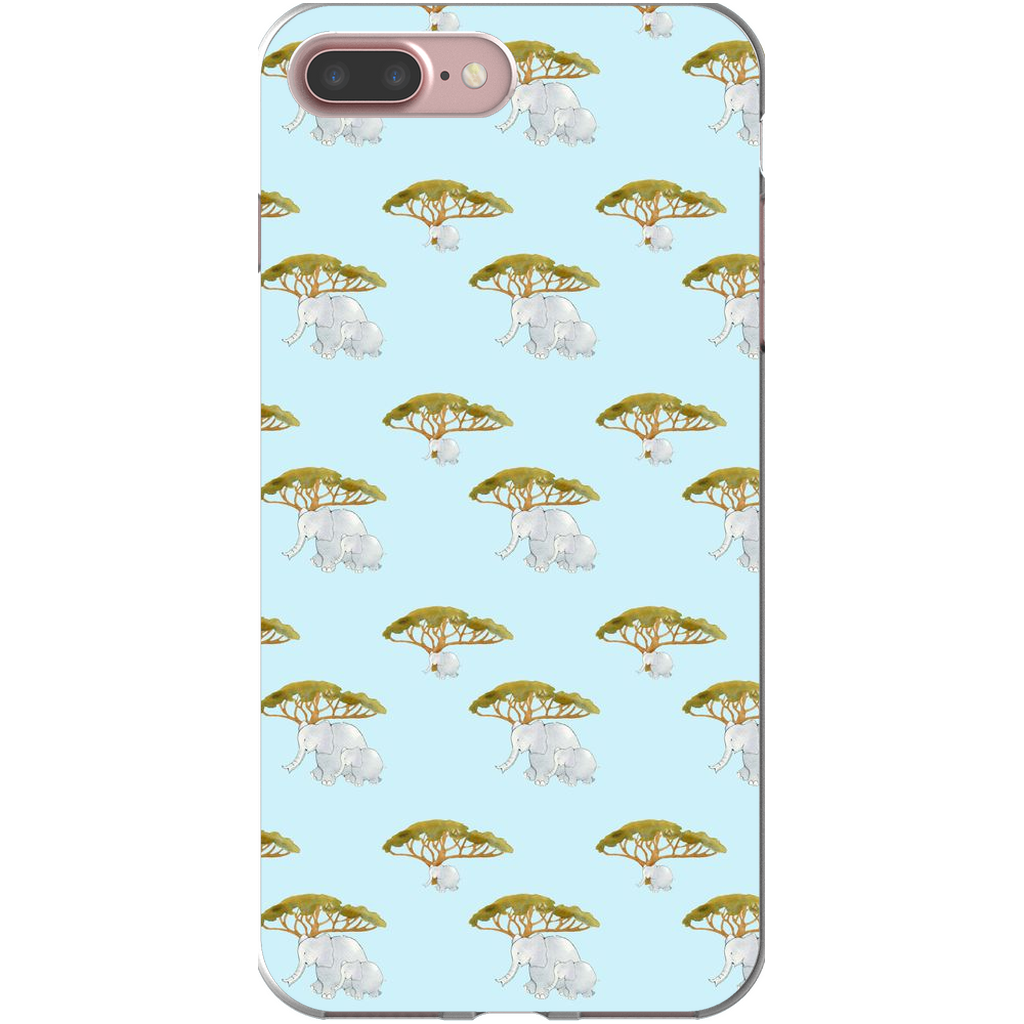 Elephant and Trees Pattern  iPhone Case (Blue)