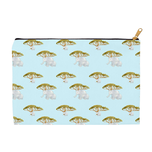 Elephants and Trees Pattern Accessory Pouch (Blue)