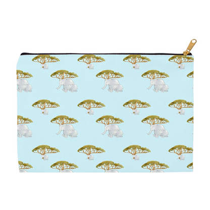 Elephants and Trees Pattern Accessory Pouch (Blue)