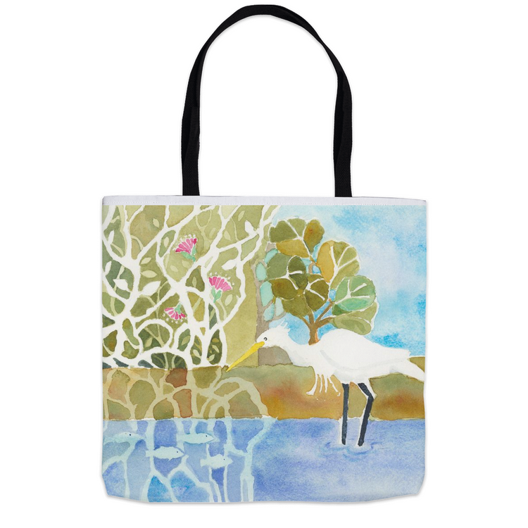 Snowy Egret Fishing Tote Bag